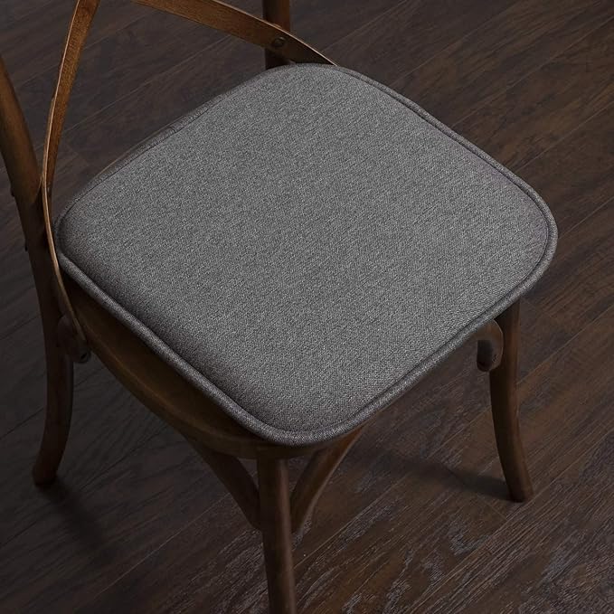 Sweet Home Collection Chair Cushion Memory Foam Pads Honeycomb Pattern Slip Non Skid Rubber Back Rounded Square 16" x 16" Seat Cover, 4 Pack, Charlotte Gray - Image 5