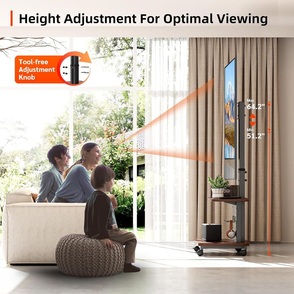 Mobile TV Cart on Wheels,Height Adjustable Rolling TV Stand for 32-85 inch TVs,with 5-Level Lift,35° Swivel,Portable Media Cart for Office,Outdoor - Image 5