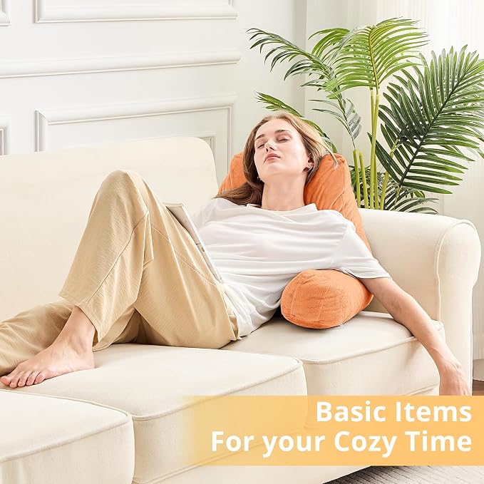Sasttie Reading Pillow for Bed, Back Pillow for Sitting Up, Orange | 18" Backrest Support Cushion for Couch, Sofa, and Floor, Dorm Essentials, OEKO-TEX, Adjustable Down Alternative Fill - Image 9