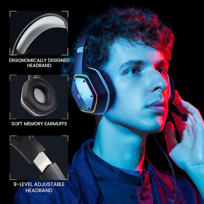 EKSA E1000 USB PC Gaming Headset with Mic, 7.1 Surround Sound | Computer Headphones with Microphone Noise Cancelling, RGB Light, Wired Headphones for PS4, PS5 Console, Laptop, Call Center - Image 7