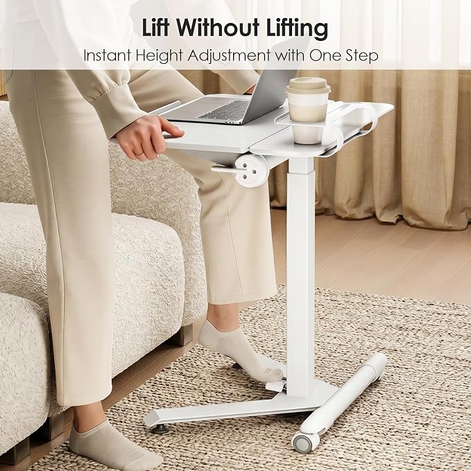 ROMOON Portable Standing Desk with Wheels, Height Adjustable Mobile Desk | Rolling Laptop Cart with Tilt Top, Storage, 24" Sit-Stand Computer Table for Home Office, Bedroom, Dorm, Small Spaces, White - Image 2