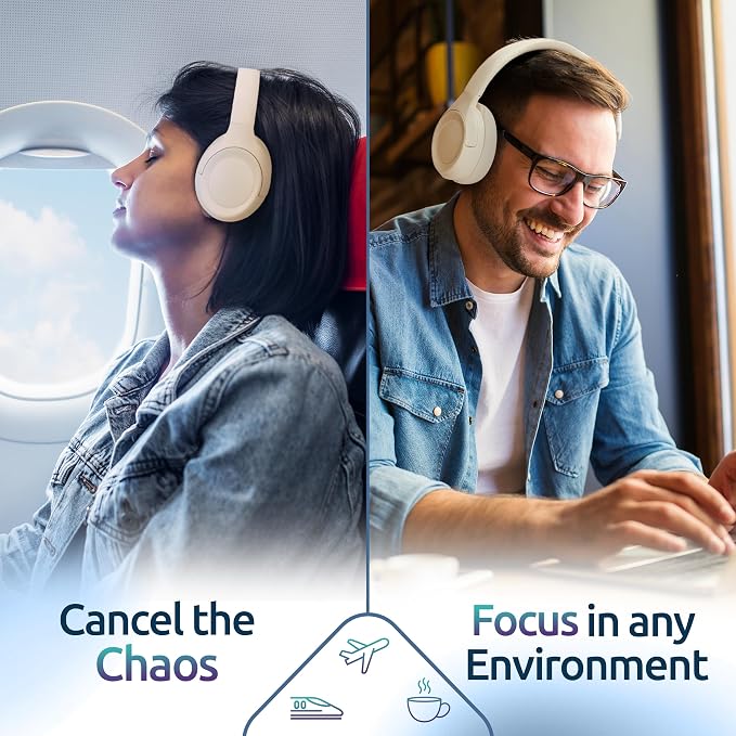 ANC Wireless Bluetooth 5.4 Headset, ENC Built-in Mic for Clear Calls, Hi-res, Foldable, Breathable Over Ear Comfort, Low Latency, Lightweight, 3.5 mm Audio Cable, Wired, for Cell Phones, Tablets, PC’s - Image 5