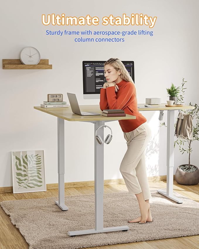 YIHAYO L Shaped Standing Desk Adjustable Height, 63 x 55 Inches Electric Corner Standing Desk with Splice Board, Computer Desk for Home Office, Natural - Image 3