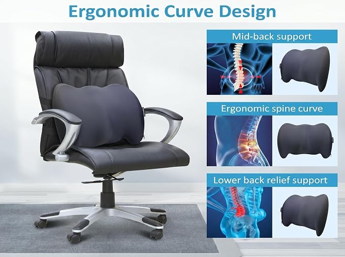 Lumbar Support Pillow Memory Foam Back Cushion for Sciatica & Lower Back Pain Relief Orthopedic Posture Corrector for Office Chair Gaming Chair Car Seat Breathable Washable Dark Gray - Image 2