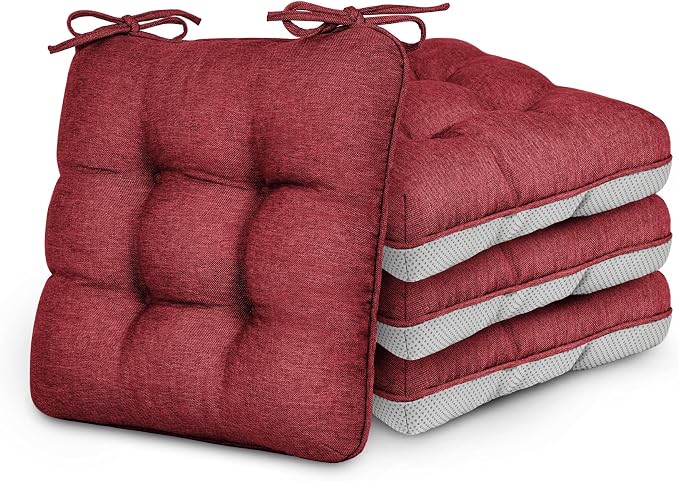 Love's cabin Memory Foam Chair Cushions Set of 4, 19 Inch, Burgundy | 19"x19"x3.5", Indoor & Outdoor Chair Seat Pads with Non-slip Bottom and Ties, for Dining, Kitchen, Office and Patio Chair by Lovescabin