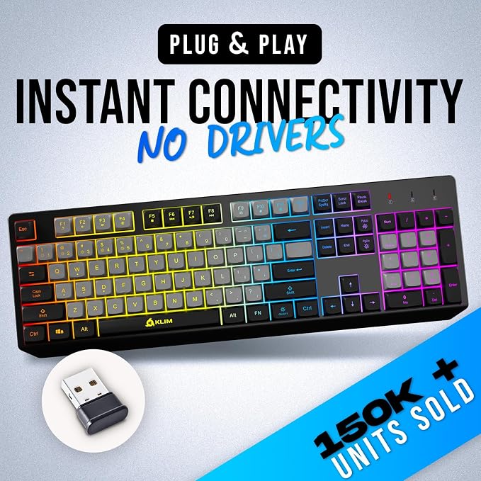 KLIM Chroma Wireless Keyboard – RGB Backlit Gaming, Rechargeable Battery, PC Keyboard, Durable & Water-Resistant, Compatible with PS4, PS5 & Mac - Black - Image 2