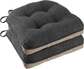 Chair Cushions for Dining Chairs Set of 2, 18"x18"x3", Dark Grey | Non-Slip with Ties, Tufted, Faux Linen, Seat Cushions for Dining Room Kitchen Breakfast Nook Indoor Home Office Living Room by FlyGulls