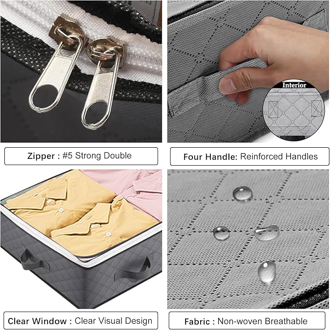 BiCINE 4 Pack Under Bed Storage, 90L Foldable Closet Containers Organizers | Under Bed Storage Bins, Underbed Storage Bags for Wrapping Paper, Blanket, Towels, Clothes, Comforter, Sweaters, Linen Sheet - Image 3