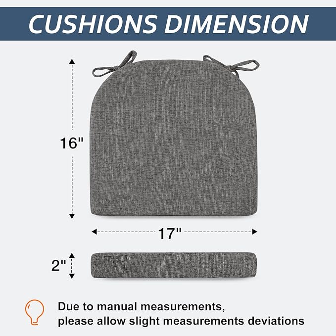 Basic Beyond Chair Cushions for Dining Chairs with Ties and Removable Cover, 2" Thick Seat Cushions for Kitchen Chairs, Set of 4, 17" x 16", Dark Grey - Image 2