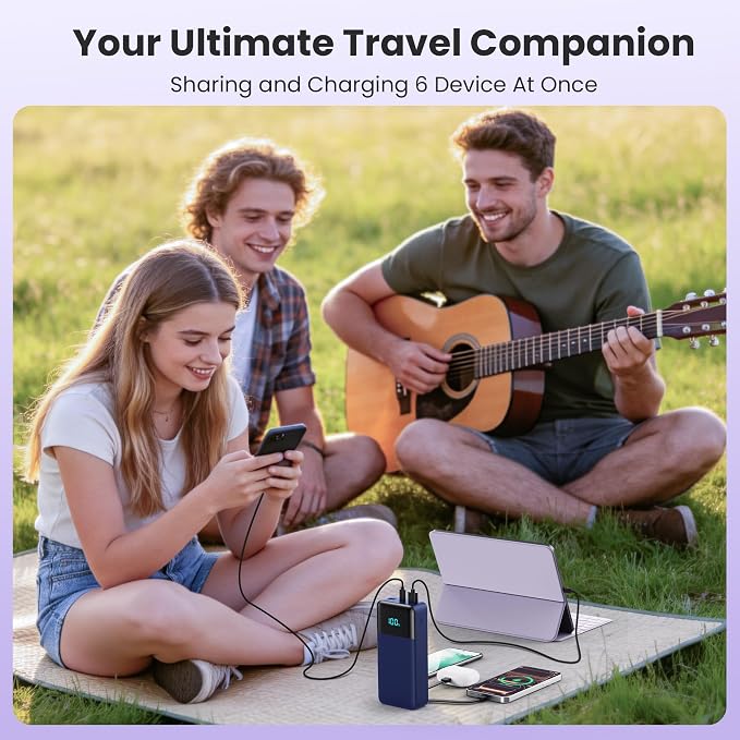 Portable Charger Power Bank 50800mAh,25W USB C Fast Charging Battery Pack with 3 Built in Cables & LED Display,6 Output 2 Input Travel Essentials Phone Charger for iPhone 17/16/15,Android etc (Blue) - Image 7