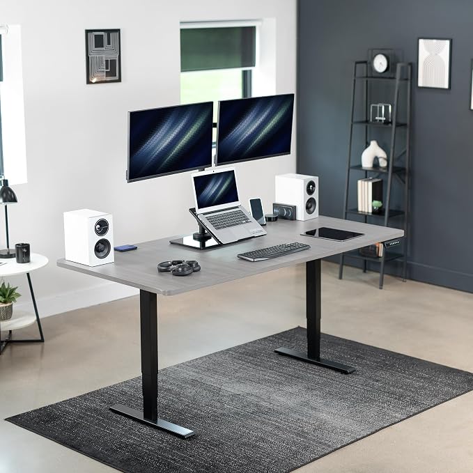 VIVO Freestanding Dual Computer Monitor and Laptop Combo Desk Stand with Glass Base, Fits up to 32 inch Monitors and 17 inch Laptops, Black, STAND-V003FGL - Image 8