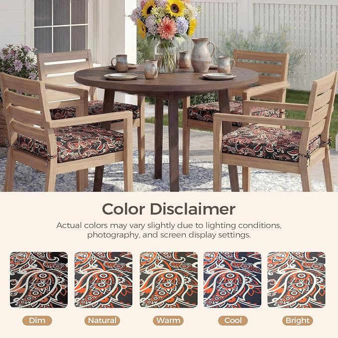 UNIKOME Outdoor Chair Cushions Set of 4, Water Resistant Patio Seat Cushions with Ties for Outdoor Furniture, High-Density Foam, UV & Fade Resistant, Piped Edge – 19" x 19" x 3", Red Paisley Floral - Image 7
