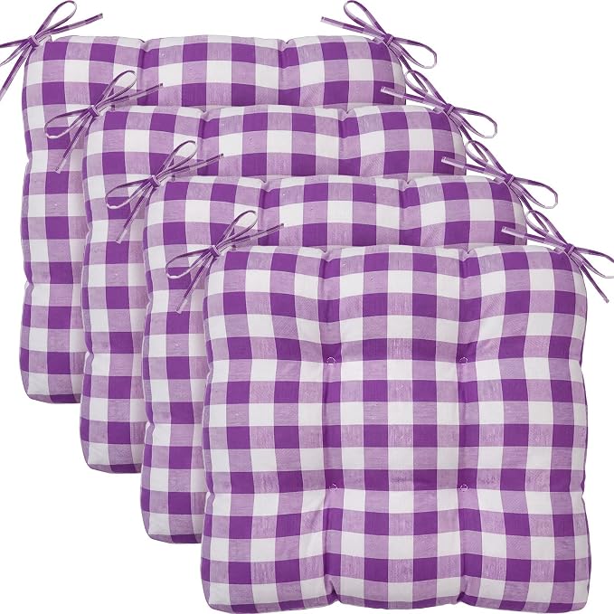 Geetery 4 Pack Chair Cushions, 16" x 15",Purple and White,Plaid by Geetery