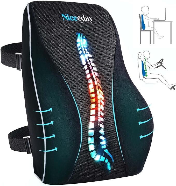 Niceeday Lumbar Support Pillow for Office Chair Car Back Support Pillow, Memory Foam Gaming Chair Desk Chair Back Cushion for Lower Back Pain Relief, Ergonomic Back Rest,Office Home Essentials by NICEEDAYBRAND