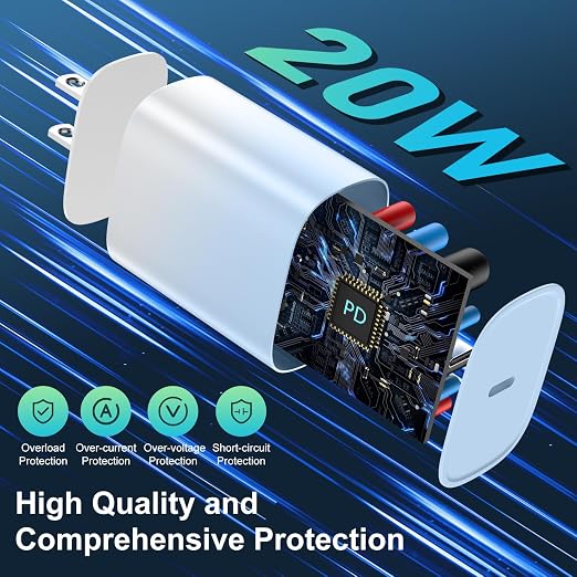 Phone 14 13 12 11 Fast Charger,10FT Long Phone Chargers Fast Charging Lightning Cable with 20W USB C Charger Block for Phone 14/14 Pro Max/13/13Pro Max/12/12Pro Max/11/11Pro/XS/Max/X,Pad,Blue gradient - Image 4