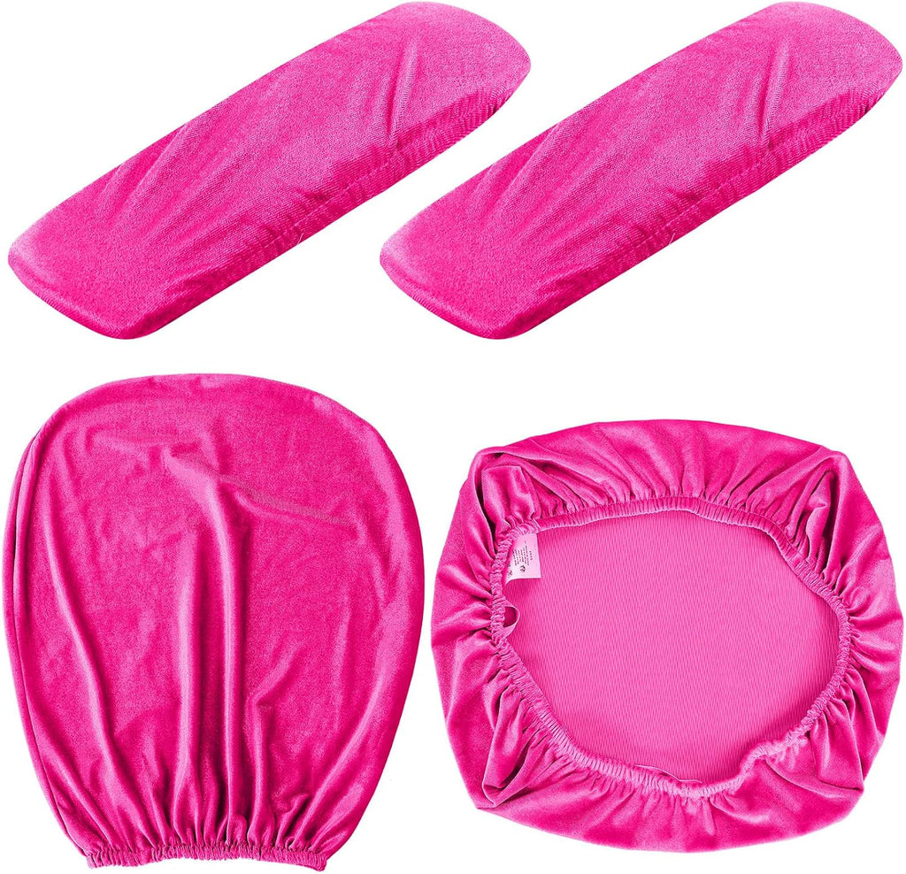 4 Pcs Office Chair Covers Set with Armrest, Stretchable,Rose Red - Image 7