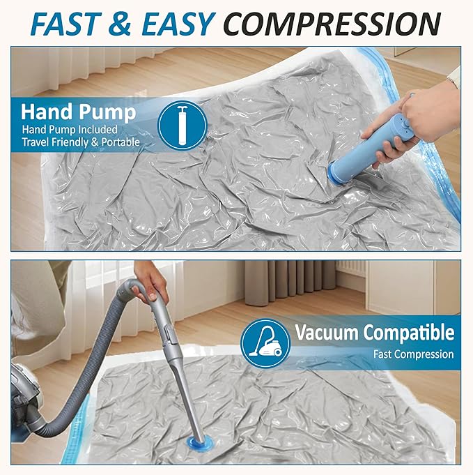 Vacuum Storage Bags with Hand Pump, Vacuum Seal Space Saver Bags,20 Combo | 80% Space-Saving Bags for Clothing, Blankets, Pillows, Bedding & Comforters; Multi-Size Variety Pack for Home & Travel - Image 6