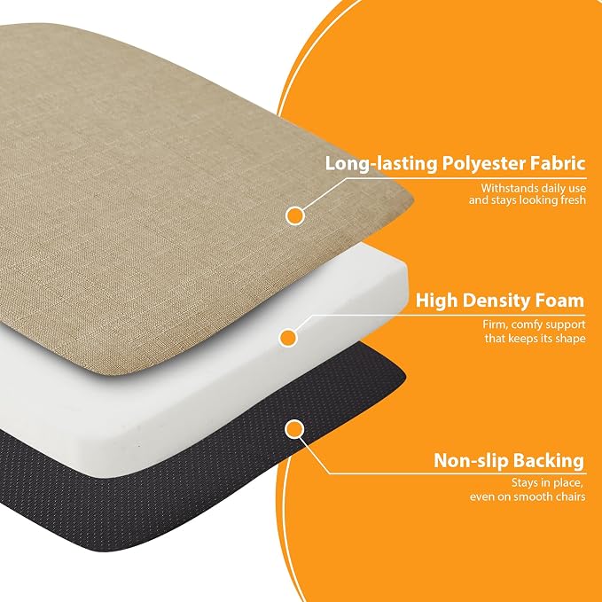Ruqmuis Chair Cushions for Dining Chairs, 2" Thick Seat Cushions for Kitchen Chairs, D-Shaped Chair Pads with Washable Cover, Ties and Non Slip Backing, 17'' x 16'', Set of 4, Khaki - Image 5