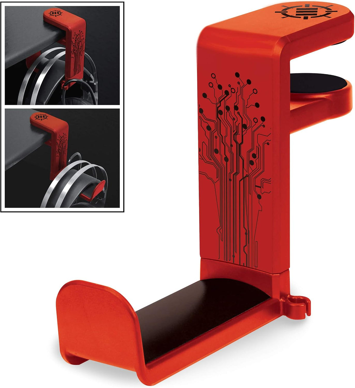 ENHANCE PC Gaming Headphone Holder - Desk Headphone Hanger Esports Headset Holder with Adjustable 360 Rotation, Under Desk Hook Clamp, Universal Fit - Built in Cable Clip Organizer - Red by ENHANCE
