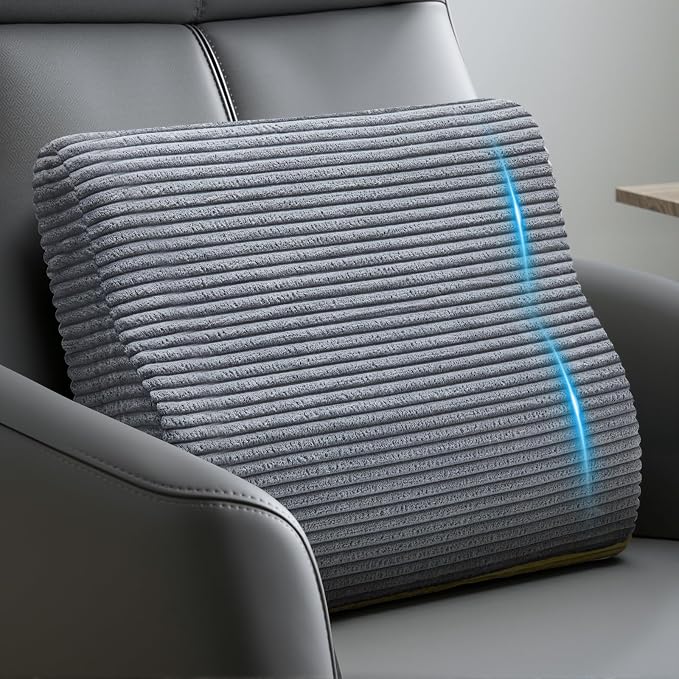 Lumbar Support Pillow for Recliner Chair/Accent Chair/Couch, Washable Cover | Large Memory Foam Back Support Cushion for Elderly, Ergonomic Backrest Pillow for Back Rest/Pain Relief/Reading, Gray by Unknown