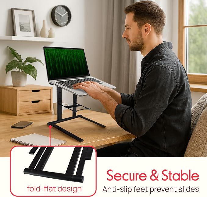 Pyle Portable Folding Laptop Stand - Foldable Laptop Stand with Adjustable Height, Secondary Accessory Tray for iPad, Tablet, DJ Mixer, Workstation, Gaming, Home Use and Carrying Bag Included - Image 4