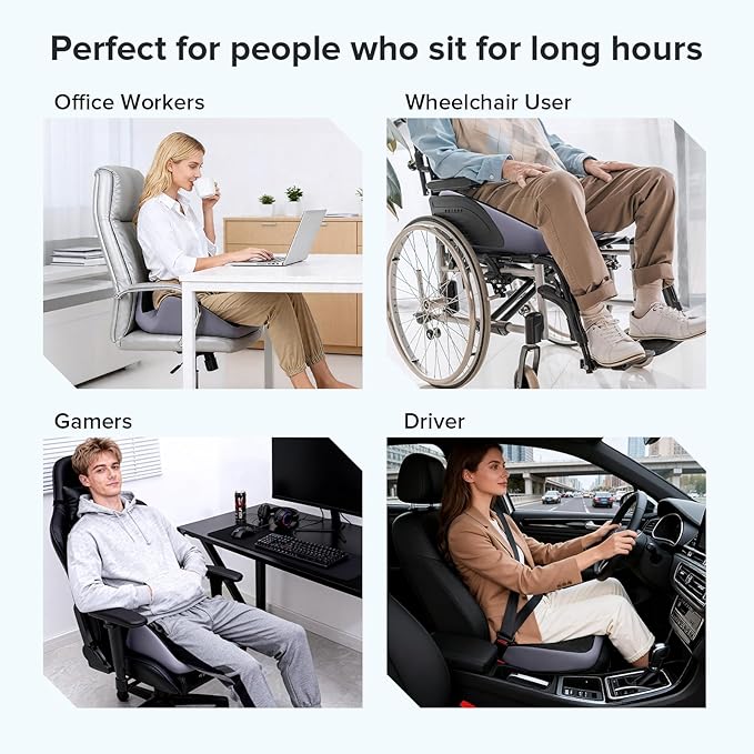 Coccyx Seat Cushion, U-Shaped Memory Foam Office Chair | High-Density Memory Foam Helps Reduce Tailbone Pressure; Washable Mesh Cover, Anti-Slip Base for Office Chair, Car & Travel - Image 5