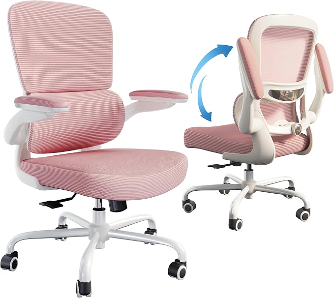 TRALT Ergonomic Office Chair Desk Chair with Adjustable Lumbar Support | Desk Chair Comfy with Flip-up Armrests Ergonomic Chair - Mesh Computer Chairs for Adults, 330lbs, PU Leather (Pink, 1) - Image 9