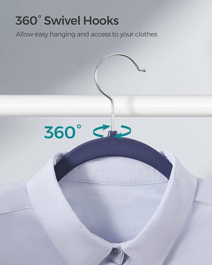SONGMICS Plastic Clothes Hangers, Pack of 50, Space-Saving | 0.2 Inches Thick, 17.7 Inches Wide, 360° Swivel Hook, Dark Blue Ash and Light Blue Ash, BREANNA Collection UCRP050C05 - Image 4