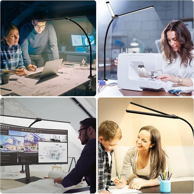 ShineTech LED Desk Lamp for Home Office, Ultra Bright Clamp Light with Flexible Gooseneck, 25 Lighting Modes, Eye-Caring Architect Lamp for Dual Monitors, Reading & Gaming Setup - Image 4