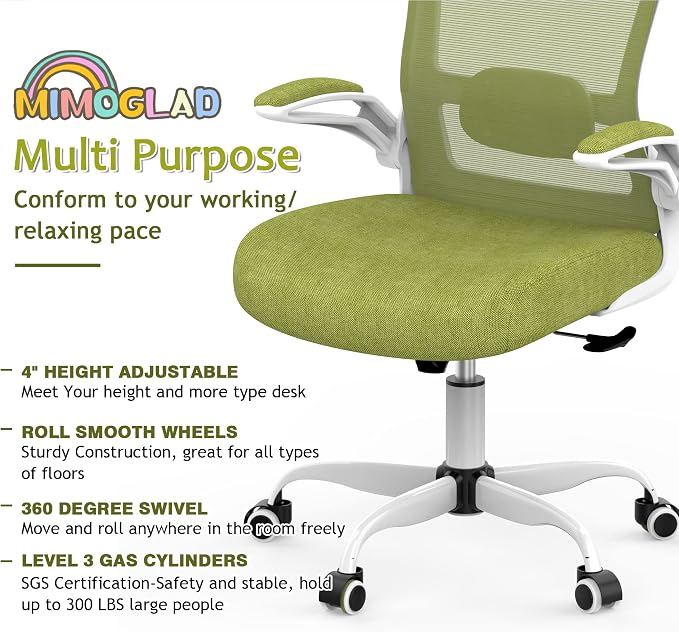 Mimoglad Ergonomic High Back Mesh Office Chair, Adjustable Lumbar Support, Thickened Seat Cushion (Modern, Green Pear) - Image 8