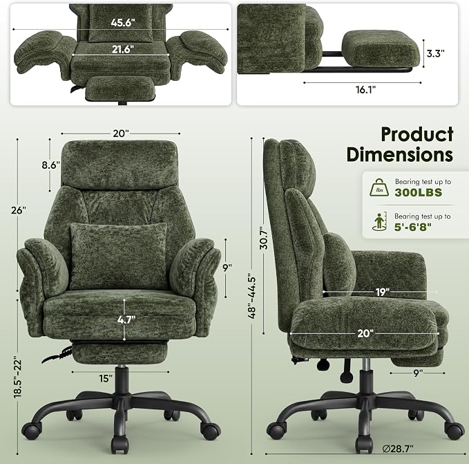 C57 Ergonomic Reclining Office Chair with Footrest, Velvet Desk Chair with 6-Stage Adjustable Wing Armrests for Cross Legged Sitting, Pet Friendly High Back Lounge Gaming Chair for Home Office - Image 3