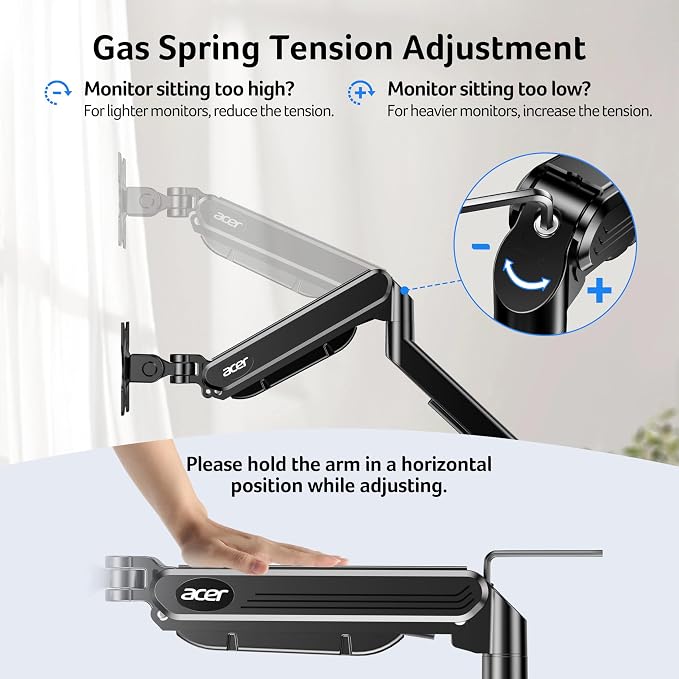 Acer Single Monitor Mount, Fully Adjustable Monitor Arm Fits 17-34" Screens | Gas Spring VESA Mount with C-Clamp & Grommet Base, Computer Desk Arm with Tilt Swivel Rotate Supports 4.4-19.8 lbs - Image 8