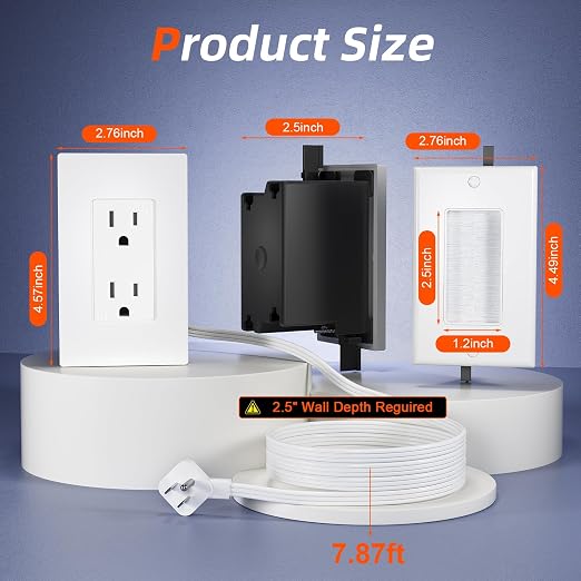 in Wall Cable Management Kit,2 AC Outlets Relocation Kit,Power Extender for Unreachable Outlets,7.8ft in Wall Outlet Extender for TV,Sofa,Desks,Nightstands,Home Theater Cords Organizer - Image 5