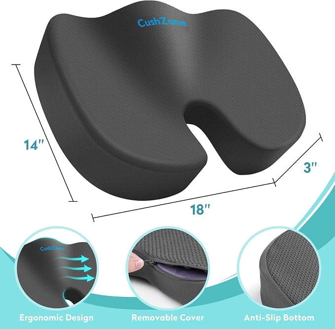 Gel Seat Cushion, Enhanced Memory Foam Cushion for Tailbone Pain,Grey | Cooling Gel for Office Chair, U-shaped Design Chair Cushion for Gaming, Car, Wheelchair, Non-Slip Base, Washable Cover - Image 3