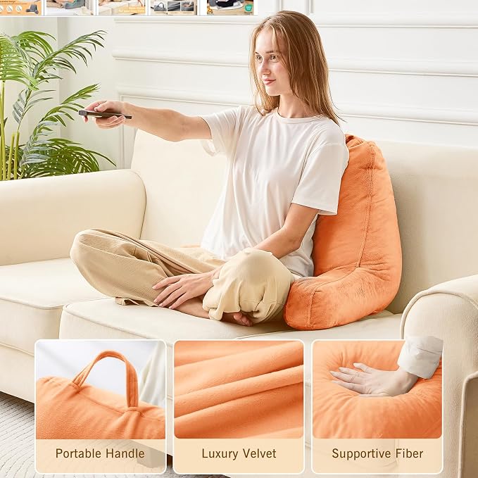 Sasttie Reading Pillow for Bed, Back Pillow for Sitting Up, Orange | 18" Backrest Support Cushion for Couch, Sofa, and Floor, Dorm Essentials, OEKO-TEX, Adjustable Down Alternative Fill - Image 3