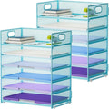 Marbrasse 2 Pack Desk Organizer with Handle, 6 Tier Paper Letter Tray, Mesh Desk File Organizer for Office, School and Home - Blue by Marbrasse