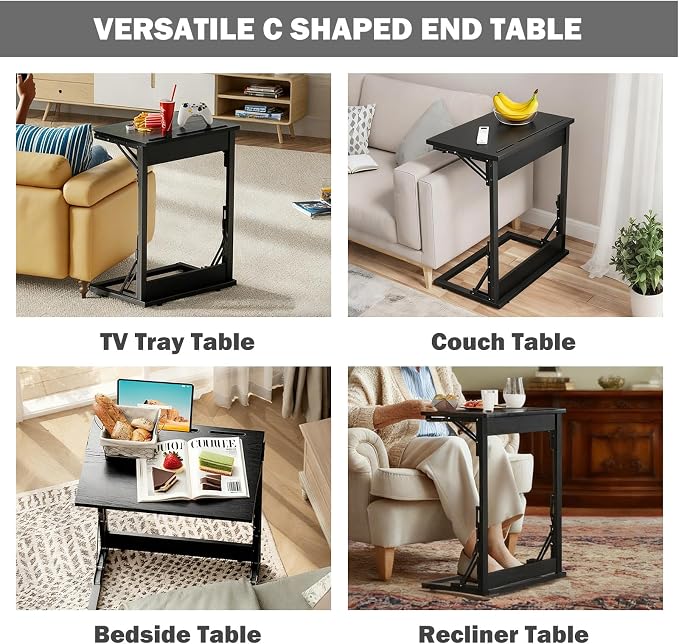 Folding TV Trays Set of 2,TV Dinner Tray Table,Adjustable Height TV Trays for Eating on Couch,C Shaped End Table with Tablet and Phone Slots,Foldable Side Table&Laptop Desk for Sofa&Bedside&Recliner | TV dinner tray table with tablet&phone slots,c shap... - Image 8