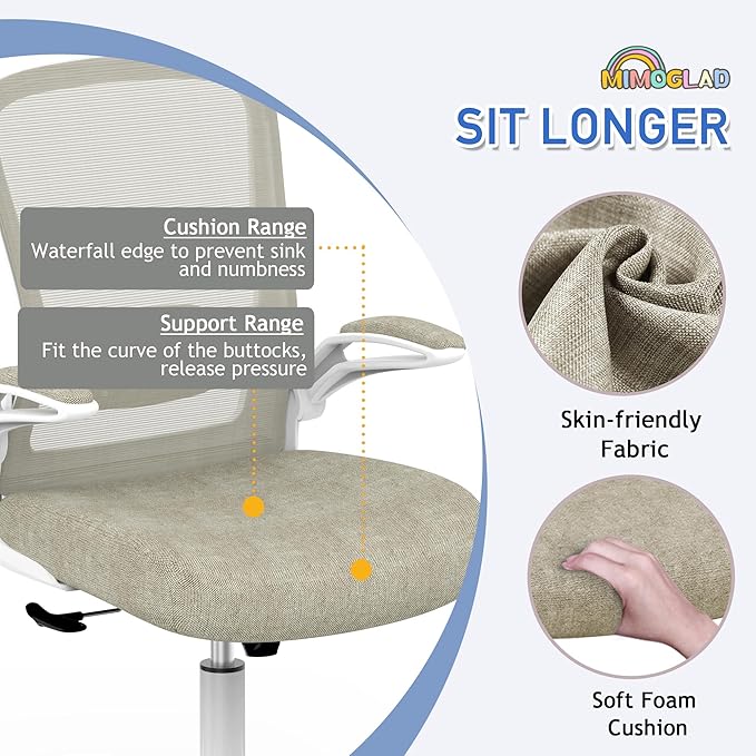 Mimoglad Home Office Chair - Ergonomic High Back Desk Chair with Adjustable Lumbar Support and Thickened Seat Cushion - Breathable Mesh Computer Chair - Image 3