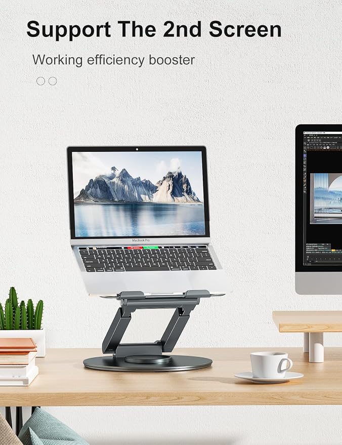 tounee Telescopic Laptop Stand for Desk with 360° Swivel Base, Sit to Stand, Height Adjustable, Portable Riser Holder for Good Posture, Compatible with MacBook Pro, All Laptops 10-17"-Gray - Image 7