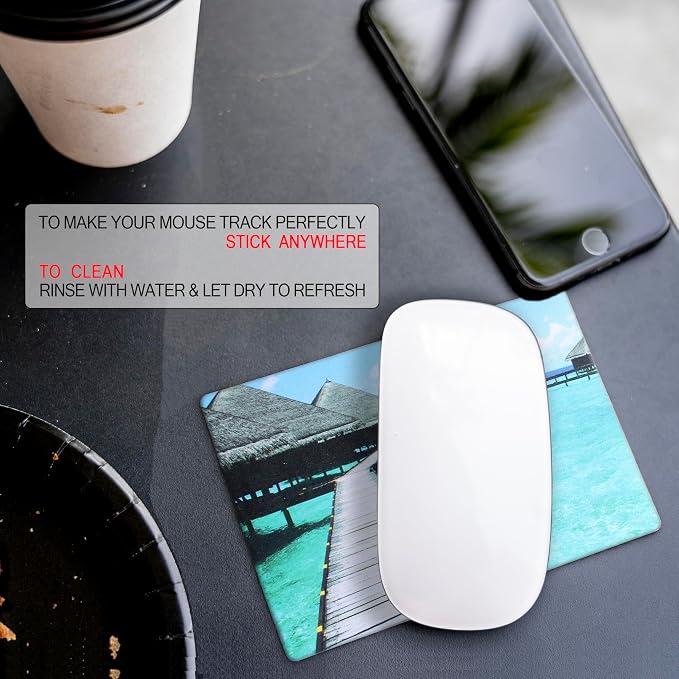 Mouse Pad Adhesive Bottom - Sticks to Any Surface - Portable - Webcam Covers and Screen Cleaner Included (Beach) - Image 6
