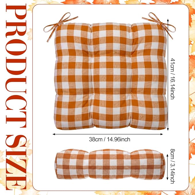 Geetery 4 Pack Chair Cushions, 16" x 15",Orange and White,Plaid - Image 3