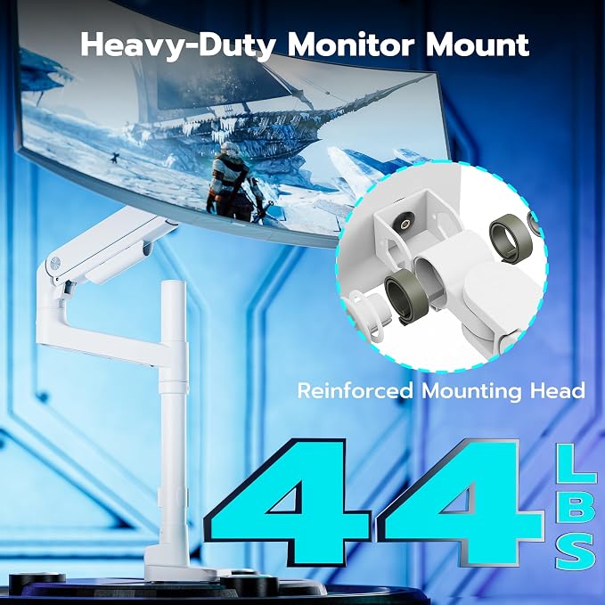 Single Monitor Arm Desk Mount for 17-49 Inch Monitors, White | Heavy Duty Monitor Mount Stacked Monitor Arm Desk Holds 44 lbs - Image 3