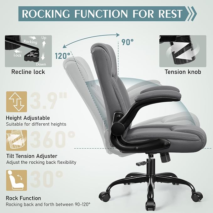 Leather Office Chair, PU Home Computer Desk Chairs with Ergonomic Back Support, 360°Swivel Free，Small Gaming Chair with Wheels and Adjustable Armrests, for Short People Use - Image 7