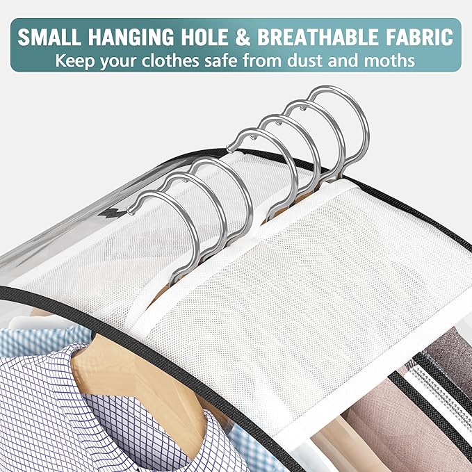 Liuoud Clear Garment Bags for Hanging Clothes 10” Gusseted, 4 Pack, 40”&60” | Suit Bags for Closet Storage with Large Metal Zipper, Breathable odorless Hanging Plastic Clothes Cover for Coat Dress Fur - Image 5