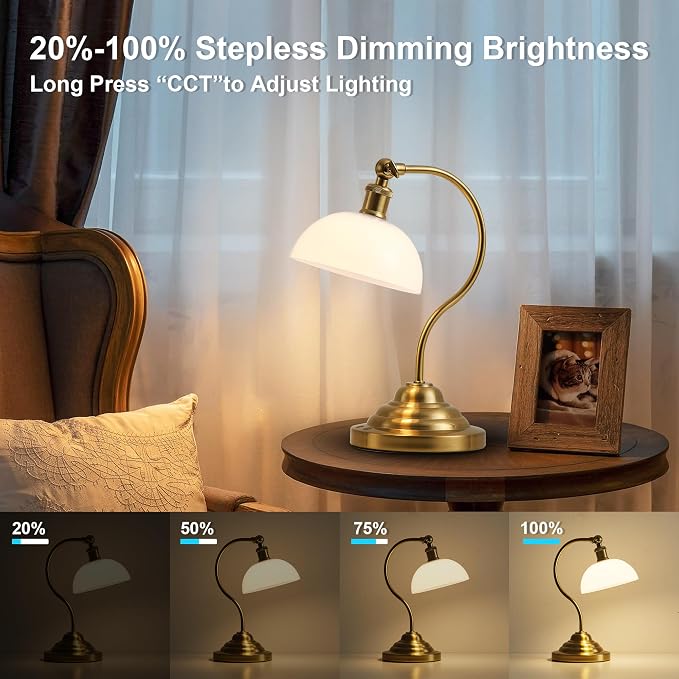 KARTOOSH Cordless LED Table Lamp Set of 2, Battery Operated Desk Lamps with Swing Arm & Plastic Shade, Vintage Small Rechargeable Dimmable Light for Bedroom, Living Room, Nightstand, Brass/White - Image 4