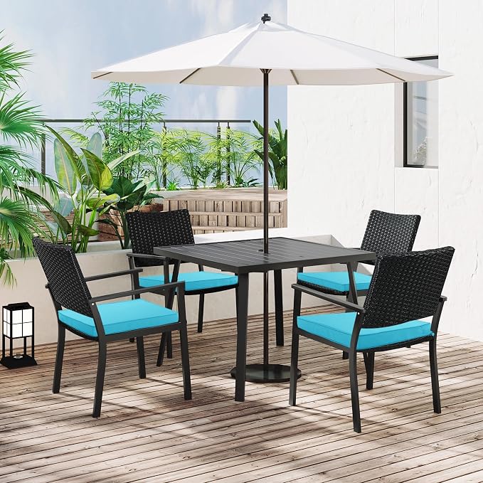 Outdoor Chair Cushions Set of 4, 16 x 17 Inch Waterproof Seat Pads | 3 Year Color Fastness Thick Patio Chair Cushion with Ties for Garden Lawn Sofa Couch, Teal - Image 8