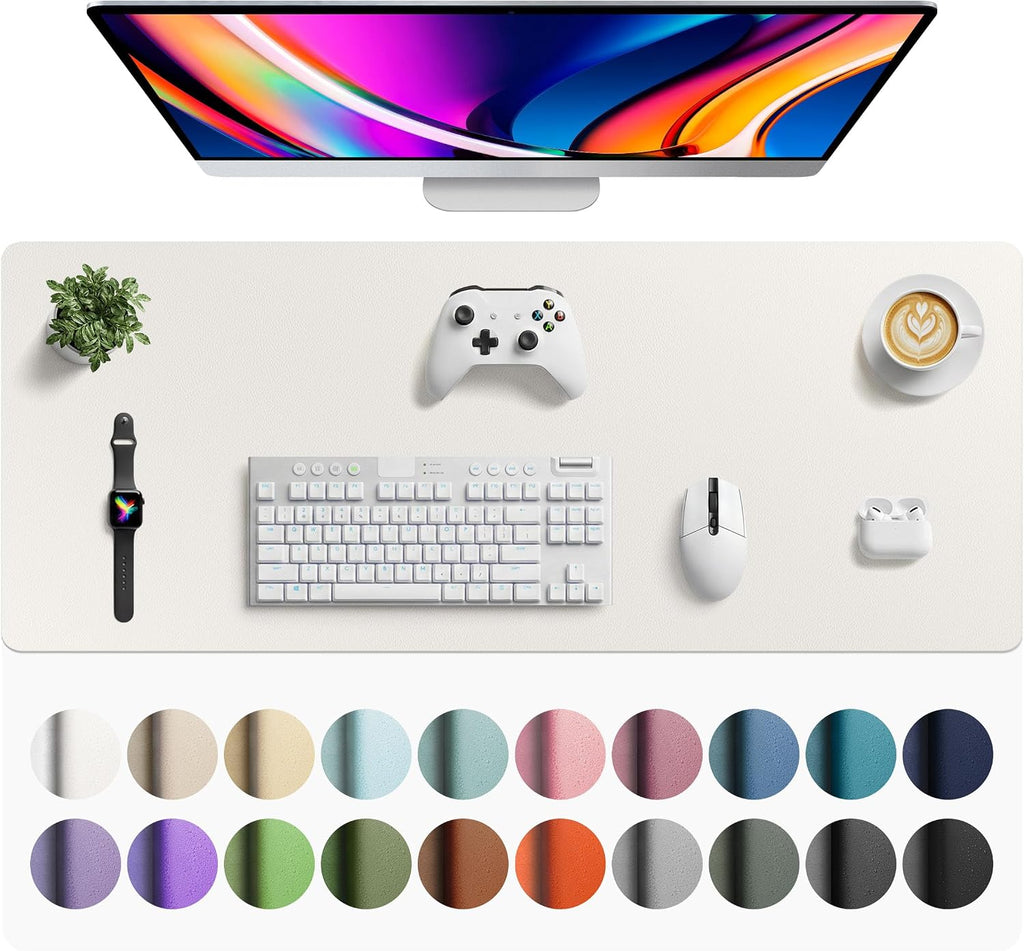 Aothia Faux Leather Desk Mat - Large Mouse Pad, Non-Slip PU Leather Blotter, Waterproof Writing Surface for Office and Home (Off-White, 42" x 17") by Aothia