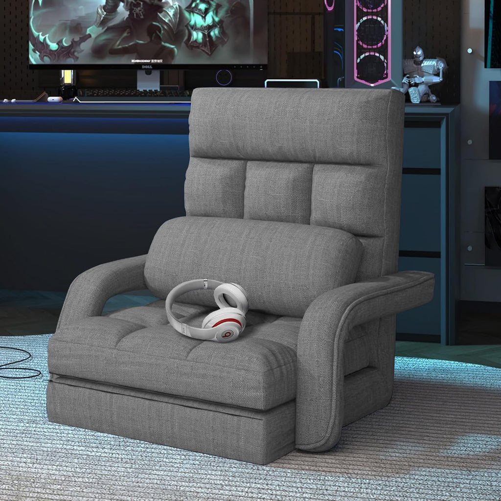 Floor Gaming Chair with 6 Adjustable Position, Foldable Lazy Sofa Chair with Armrest for Adult, Comfy Chaise Lounge Indoor, Breathable Floor Bed Sleeper for Bedroom, Yoga, Dorm - Image 3