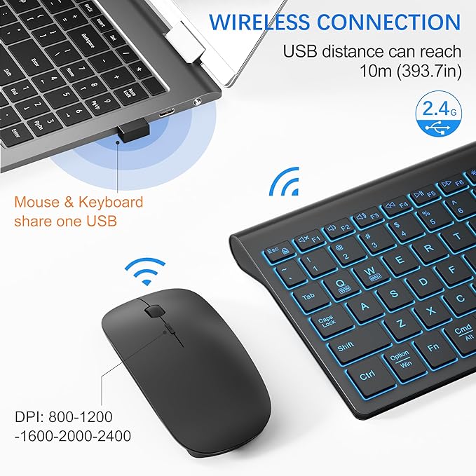 Wireless Backlit Keyboard and Mouse Ultra Slim Combo, TopMate - Matte Black | 2.4G Silent Compact 2400DPI Mouse and Scissor Switch Keyboard Set, Batteries Included, for PC/Laptop/Windows/Mac/Gaming - Image 4