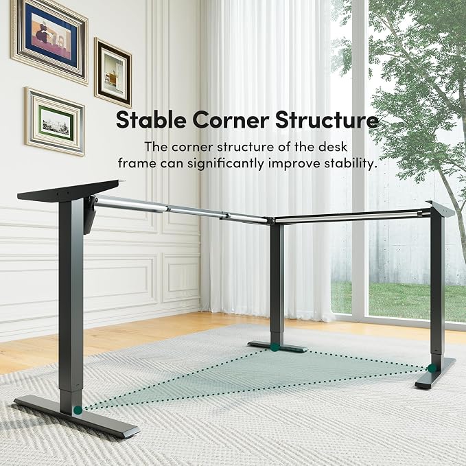 CubiCubi 63x48 Inches L Shaped Standing Desk with 3 Drawers and Monitor Shelf, Height Adjustable Corner Computer Desk with Hooks, Sit Stand Up Ergonomic Home Office Workstation Table, Modern Black - Image 8